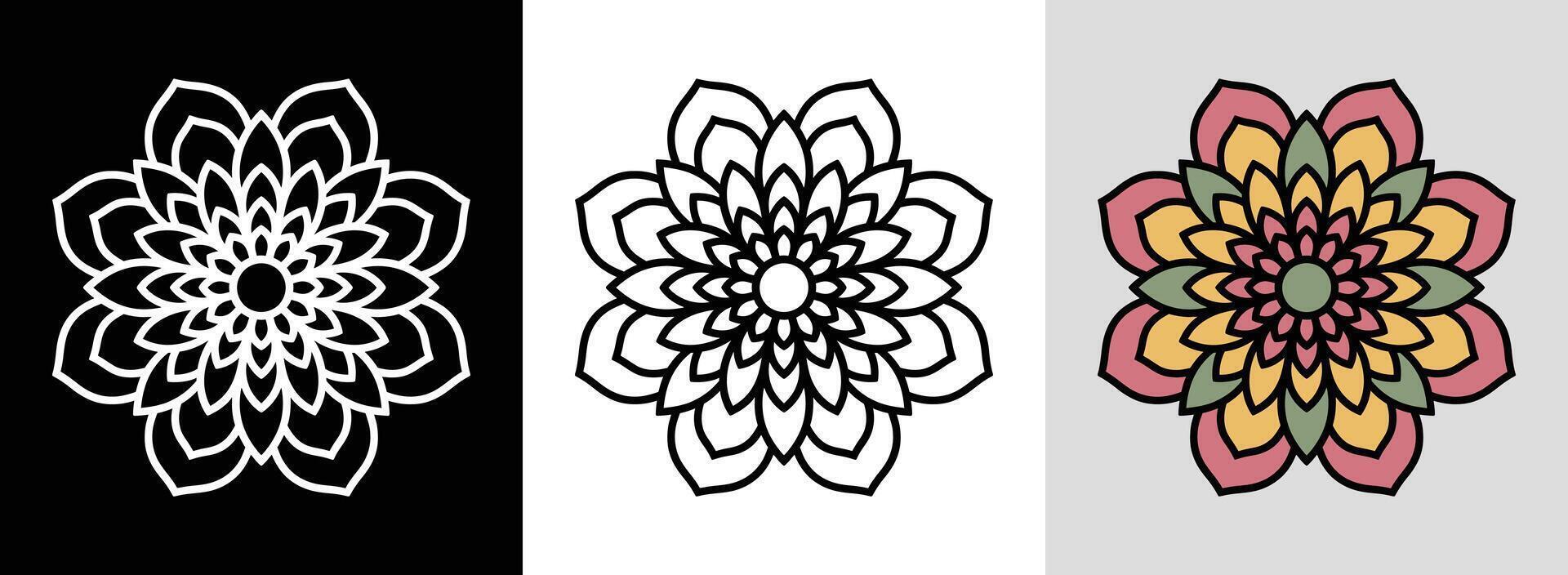 Peony Mandala with Color Fills vector