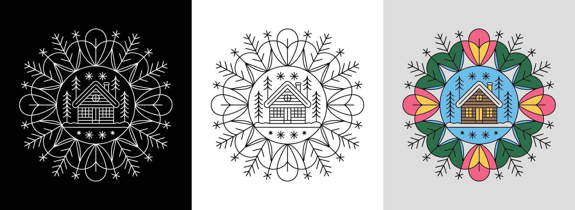 Three different designs for a house, a tree and a flower vector