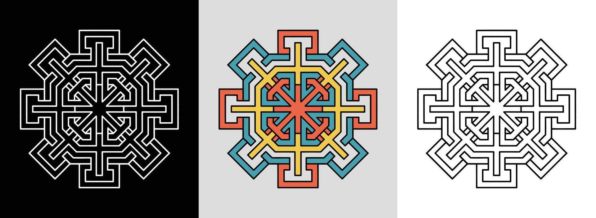 Maze Mandala with Vibrant Fills vector