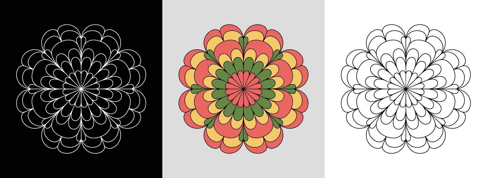 Carnation Petal Mandala with Fills vector