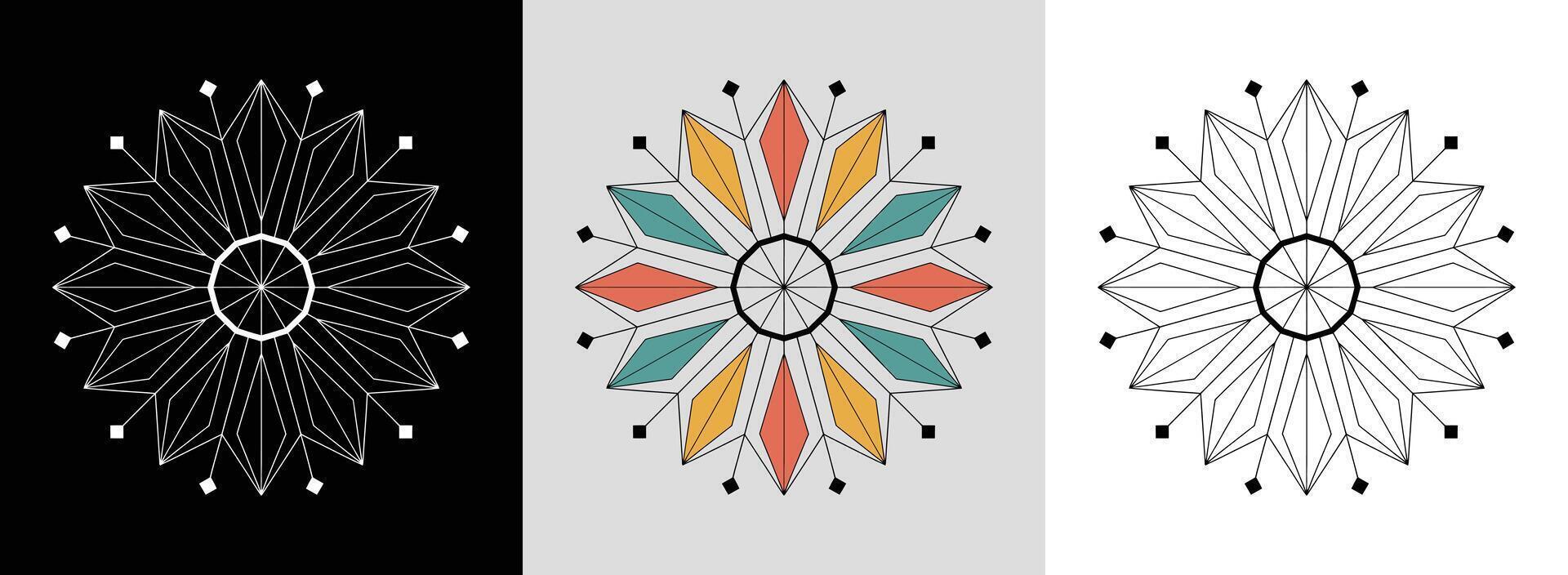 Hexagon Core Mandala with Petals vector