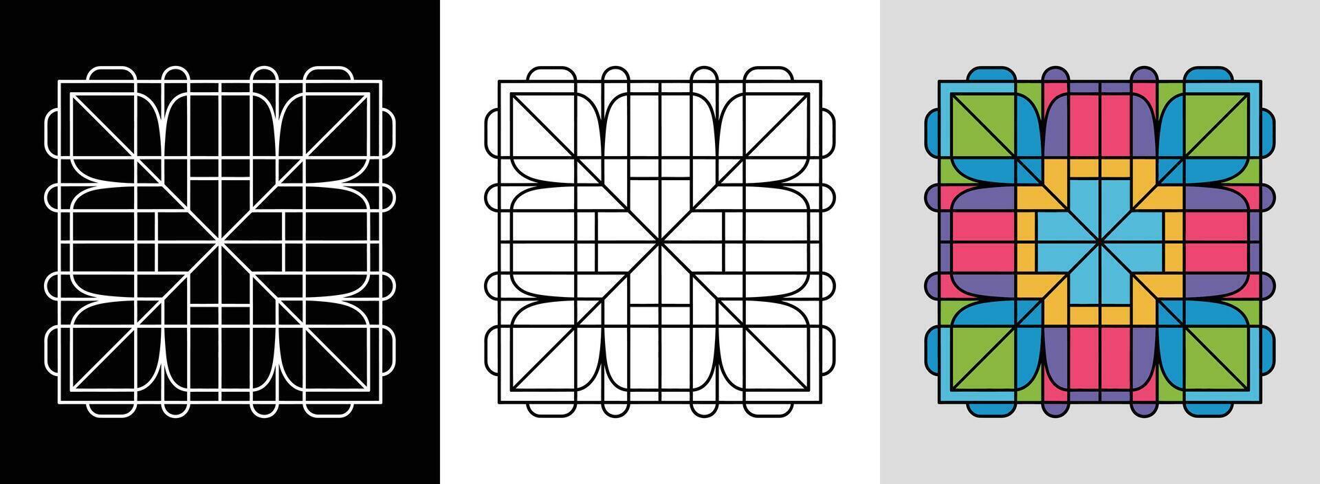 Grid Mesh Mandala with Squares vector