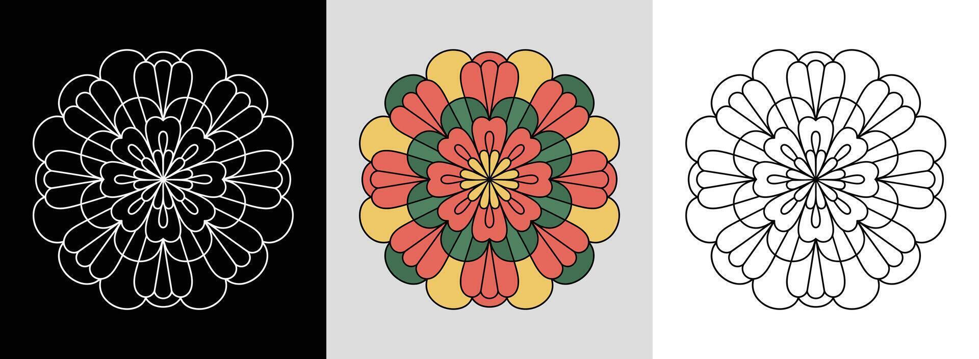 Carnation Mandala with Bright Fills vector