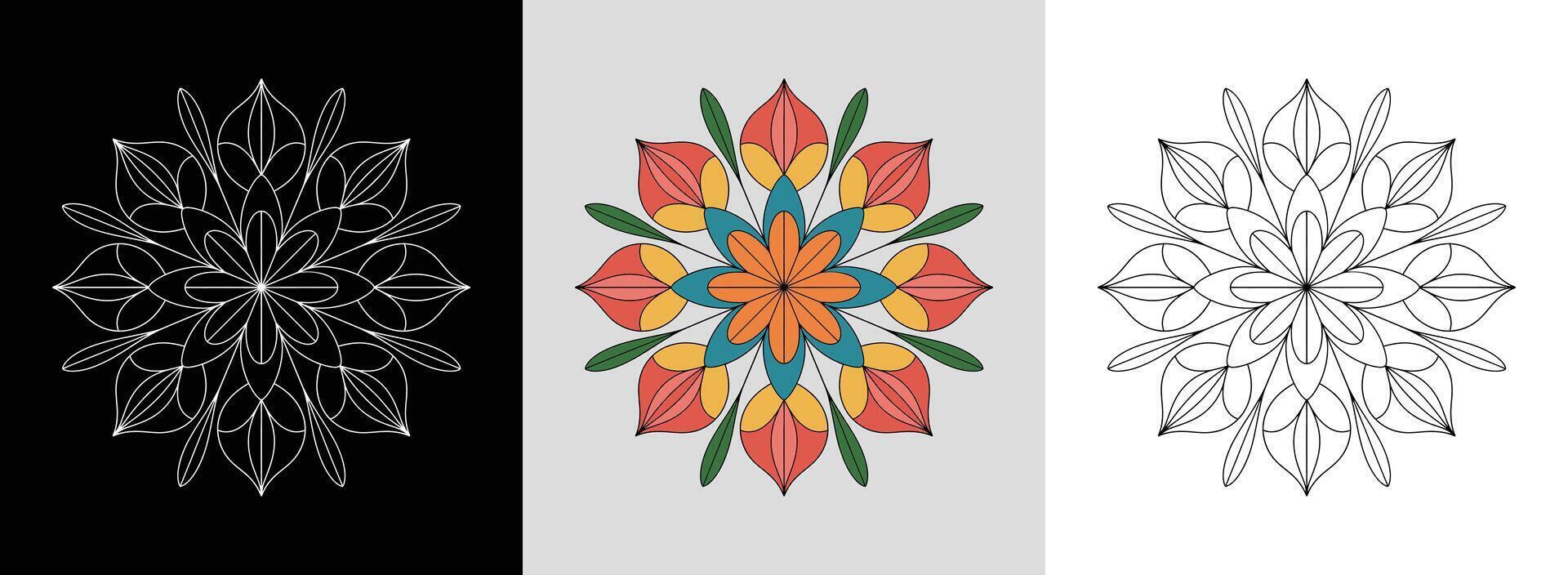 Bold Floral Mandala with Star Shapes vector
