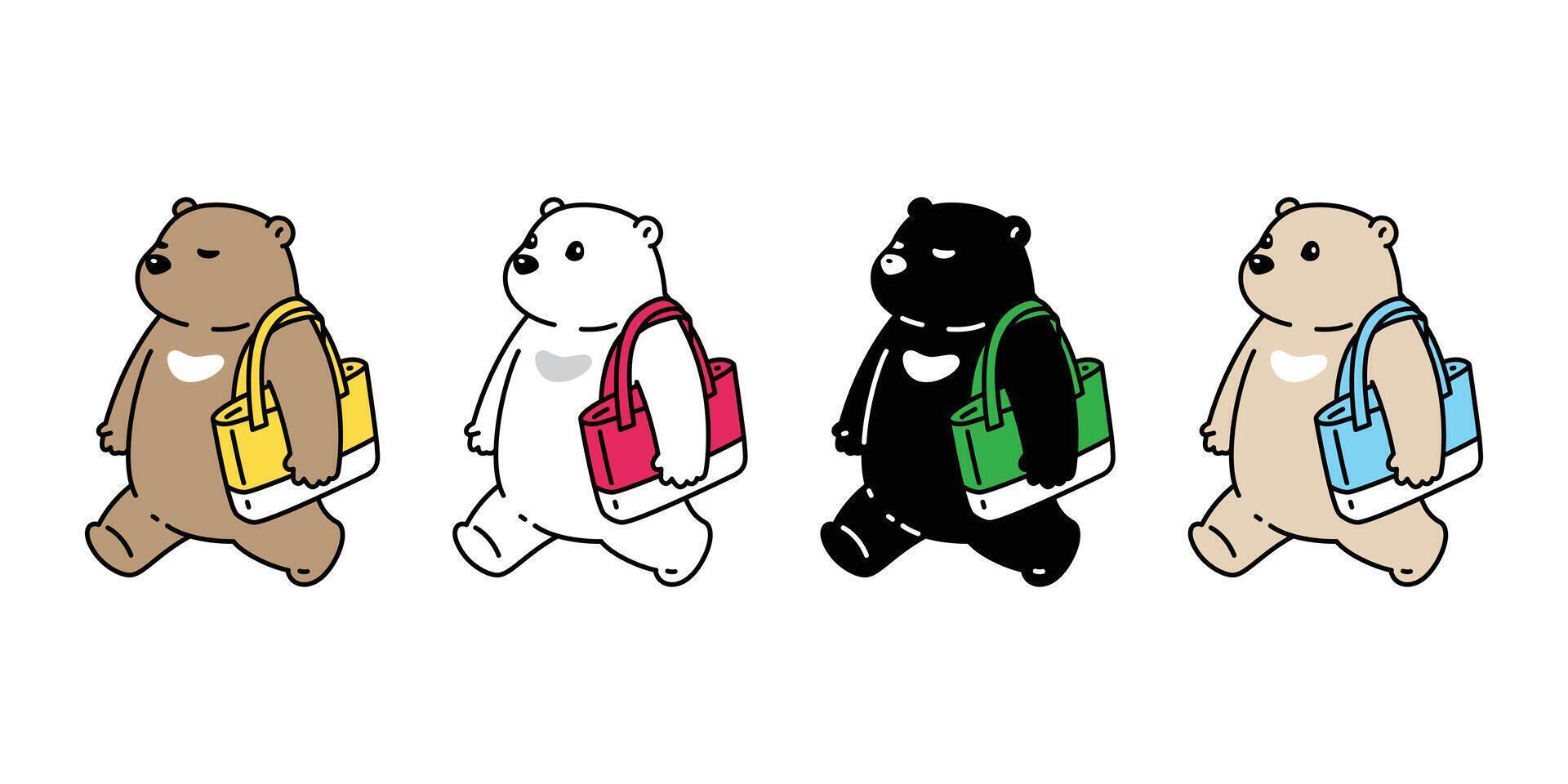 Bear polar bear icon shopping bag walking teddy cartoon character pattern doodle logo illustration symbol design vector