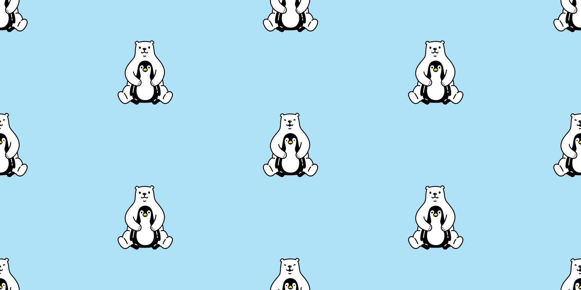 bear seamless pattern polar bear hug penguin bird sitting cartoon doodle teddy tile background gift wrapping paper repeat wallpaper scarf isolated illustration design vector