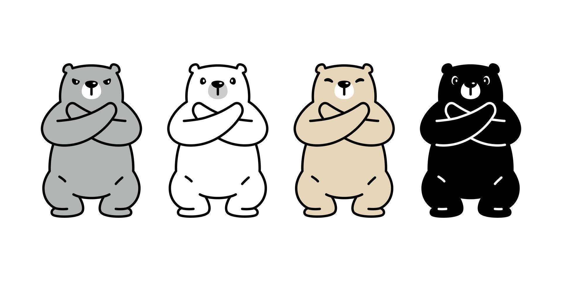 Bear polar bear crossed arm pose icon teddy cartoon character pattern doodle logo illustration symbol design vector