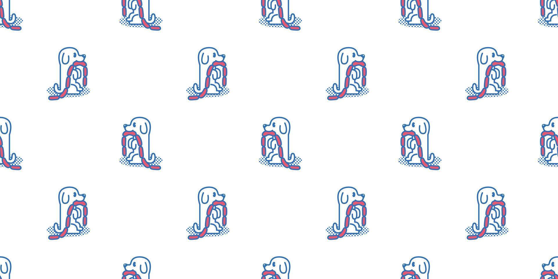 dog seamless pattern Beagle Golden Retriever sitting cartoon character food sausage hotdog puppy pet breed cartoon tile background gift wrapping paper repeat wallpaper doodle illustration isola vector