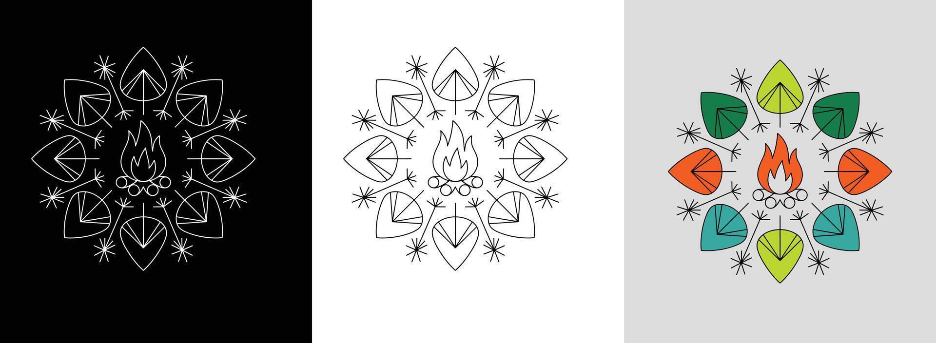 Camping Night Mandala with Green Hues vector