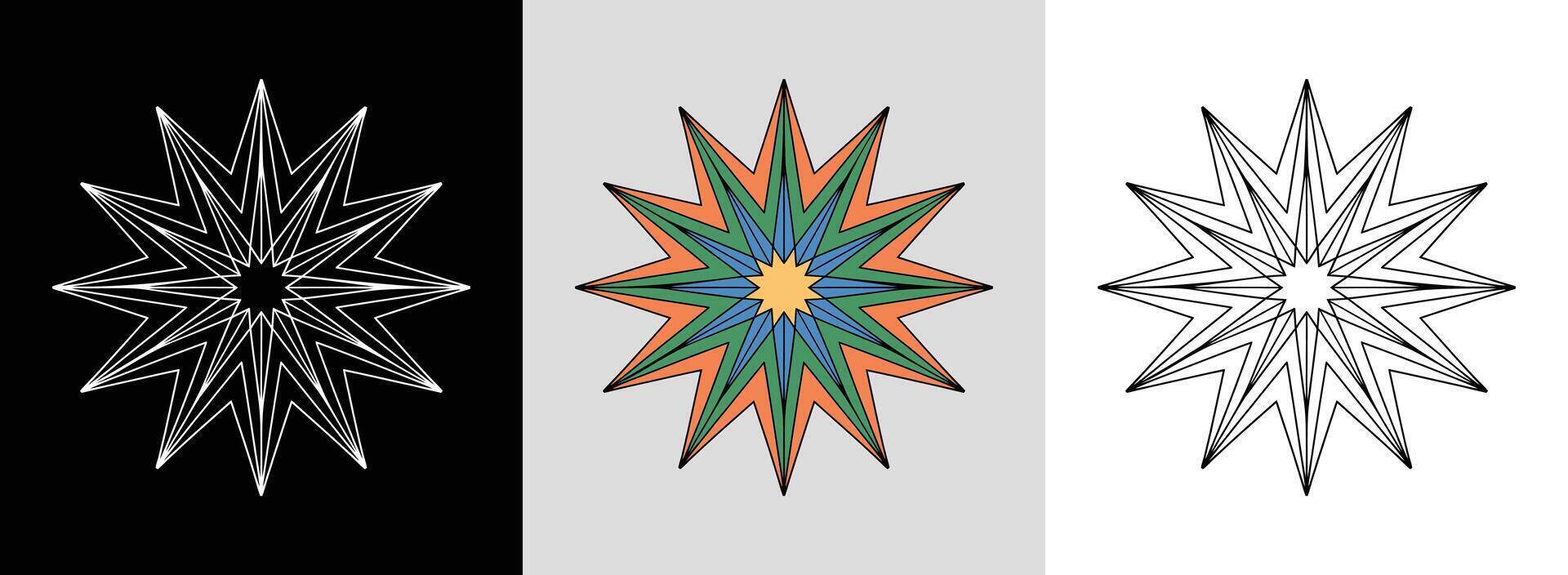 Minimal Star Mandala with Hues vector