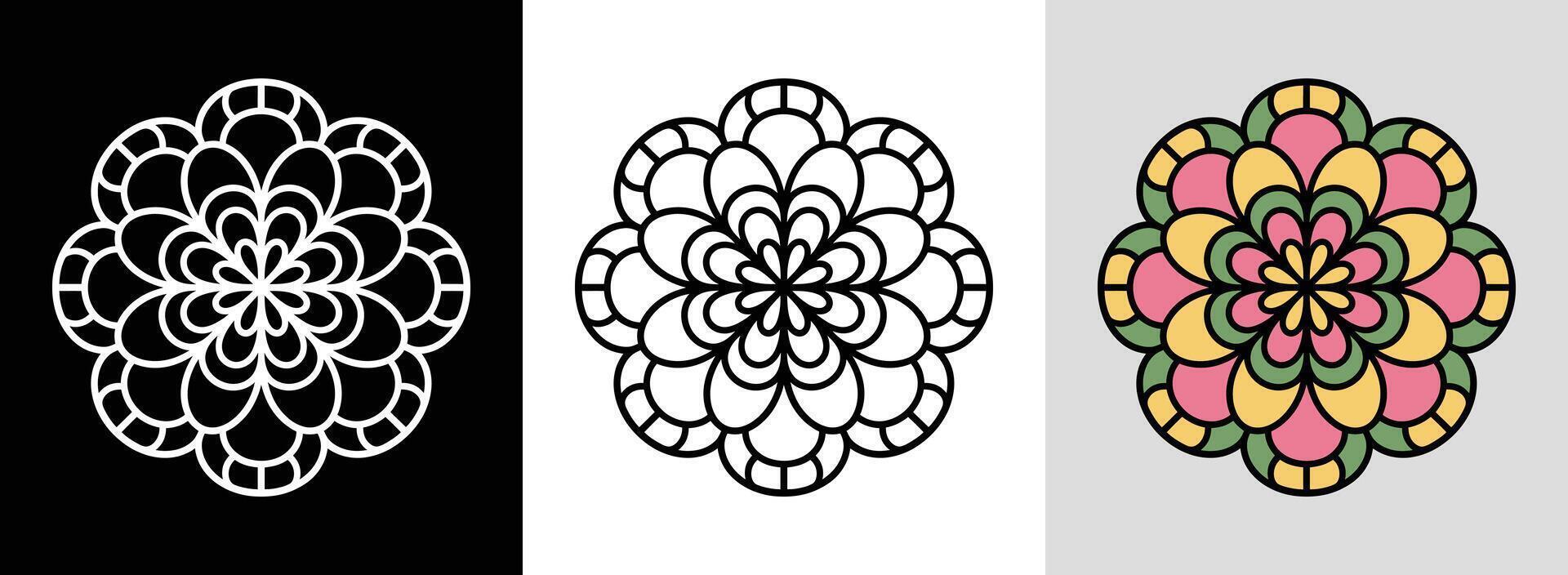 Rose Mandala with Vibrant Fills vector