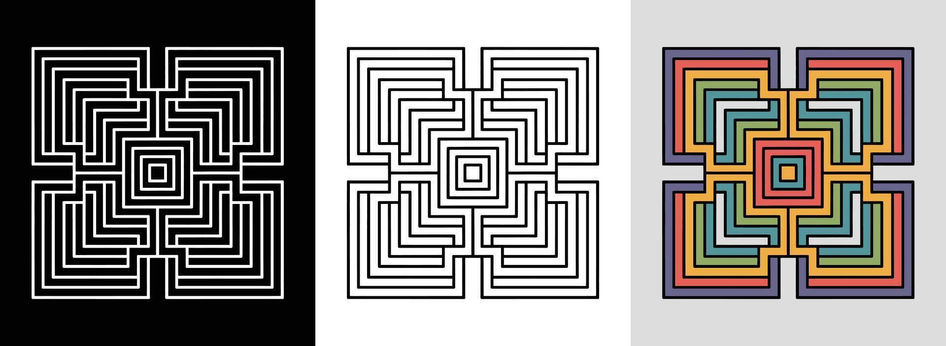 Square Maze Mandala with Fills vector