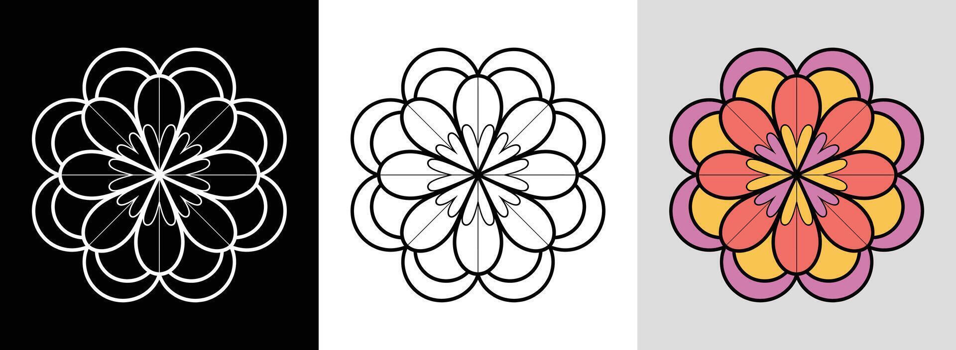 Rose Mandala with Color Patterns vector