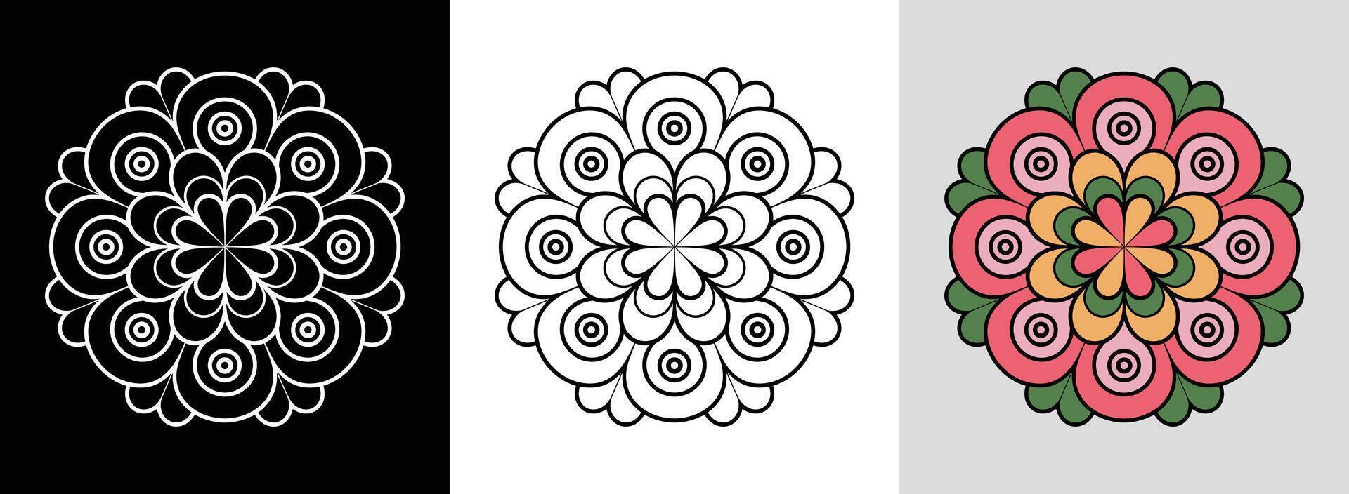 Rose Swirl Mandala with Bright Fills vector