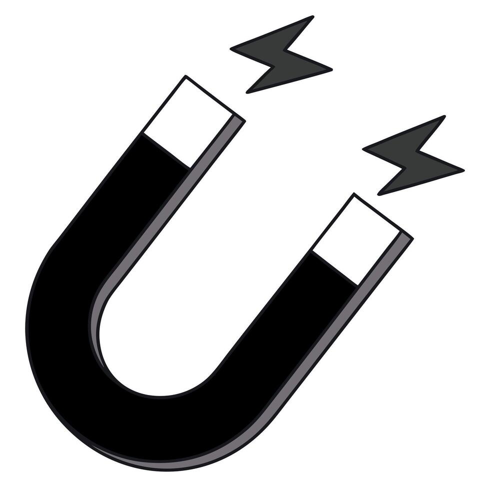 Horseshoe magnet attracting energy black white vector