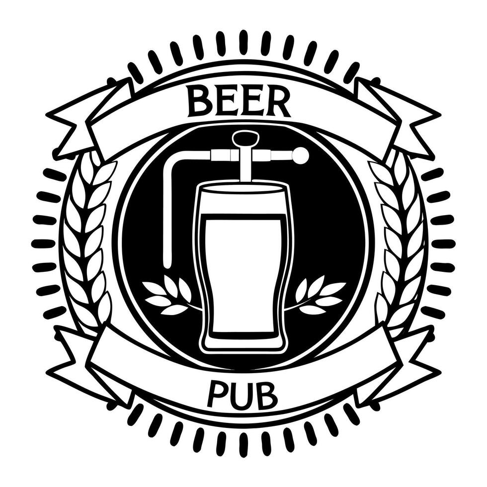 Beer pub emblem with glass and wheat vector