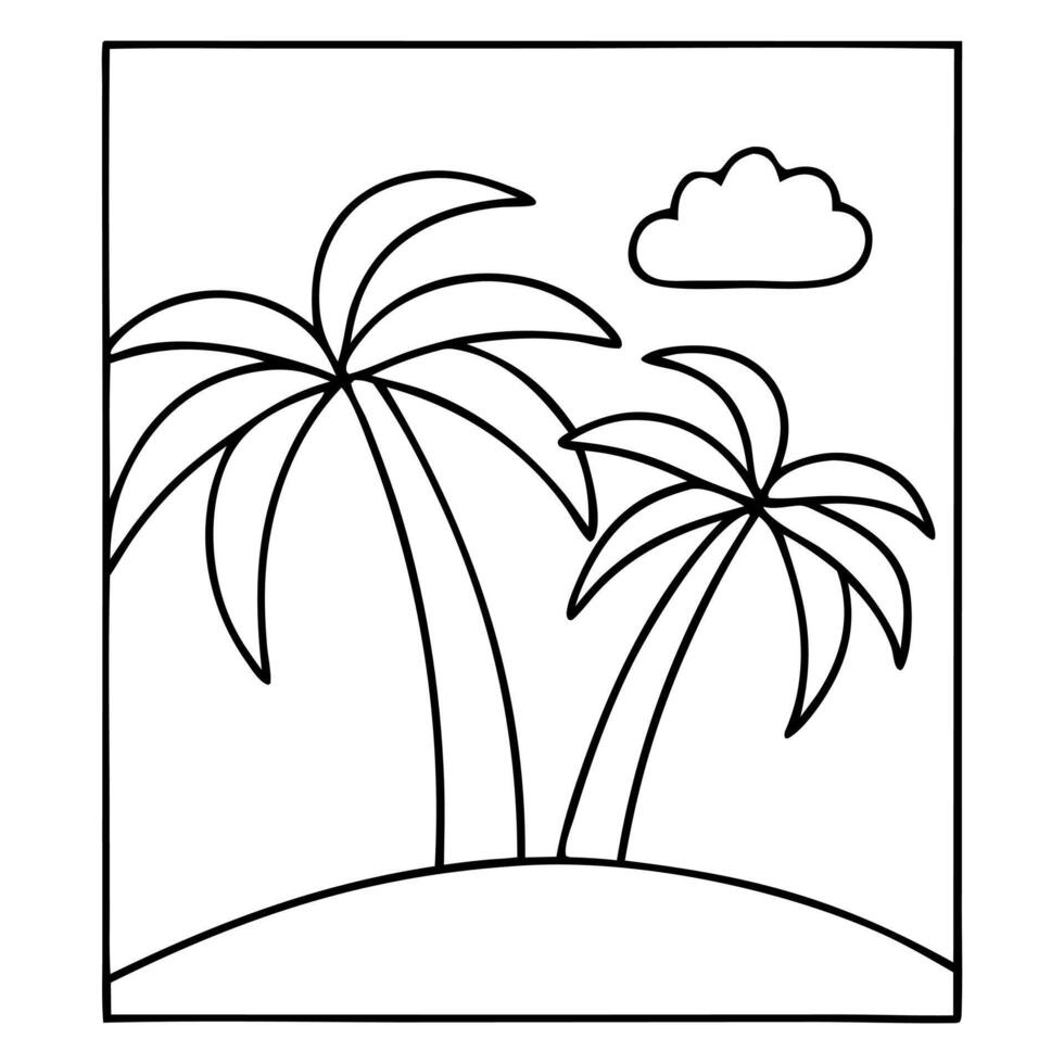 Two Palm Trees Simple Line Drawing Black White Illustration vector