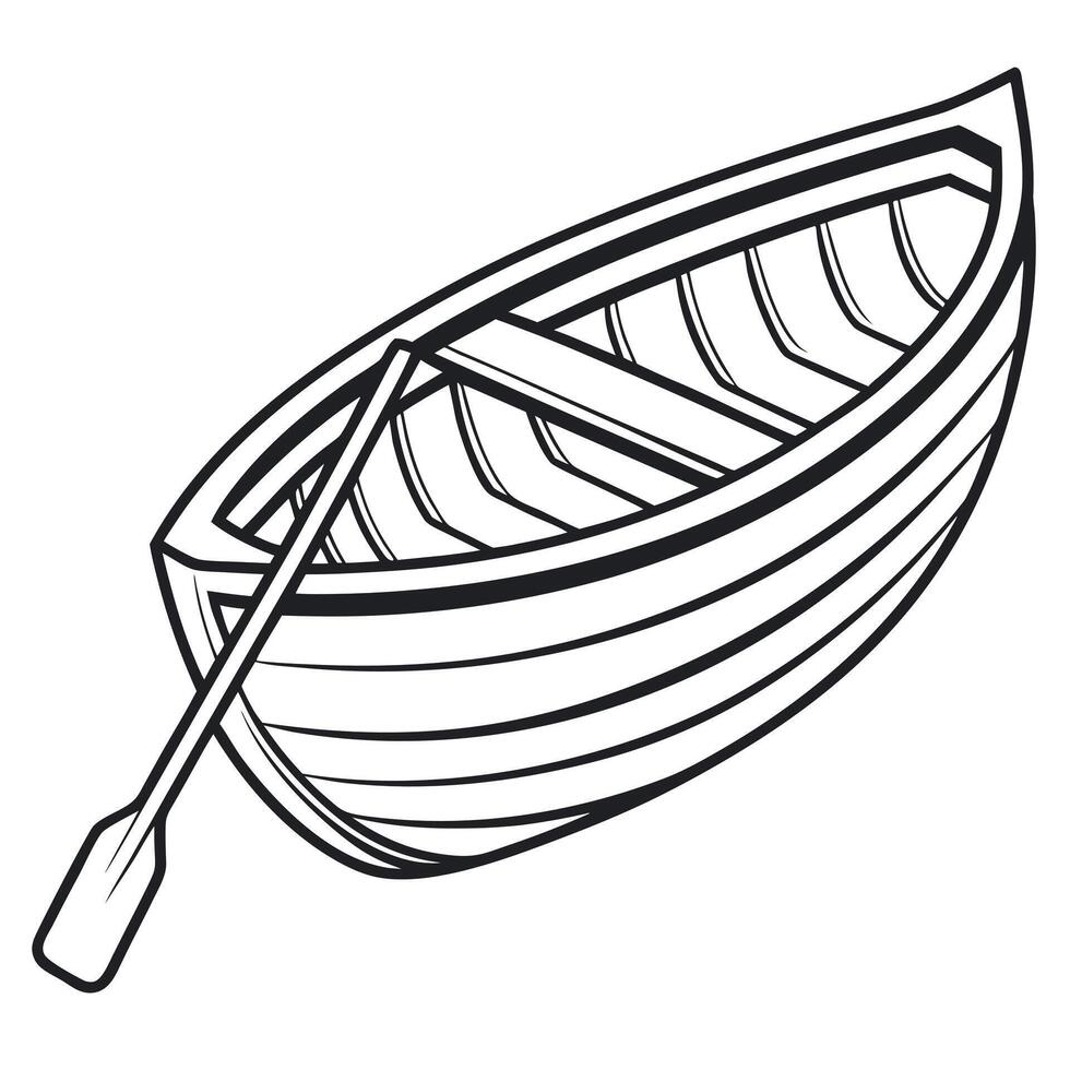 Wooden rowboat with single oar wooden boat paddle vector