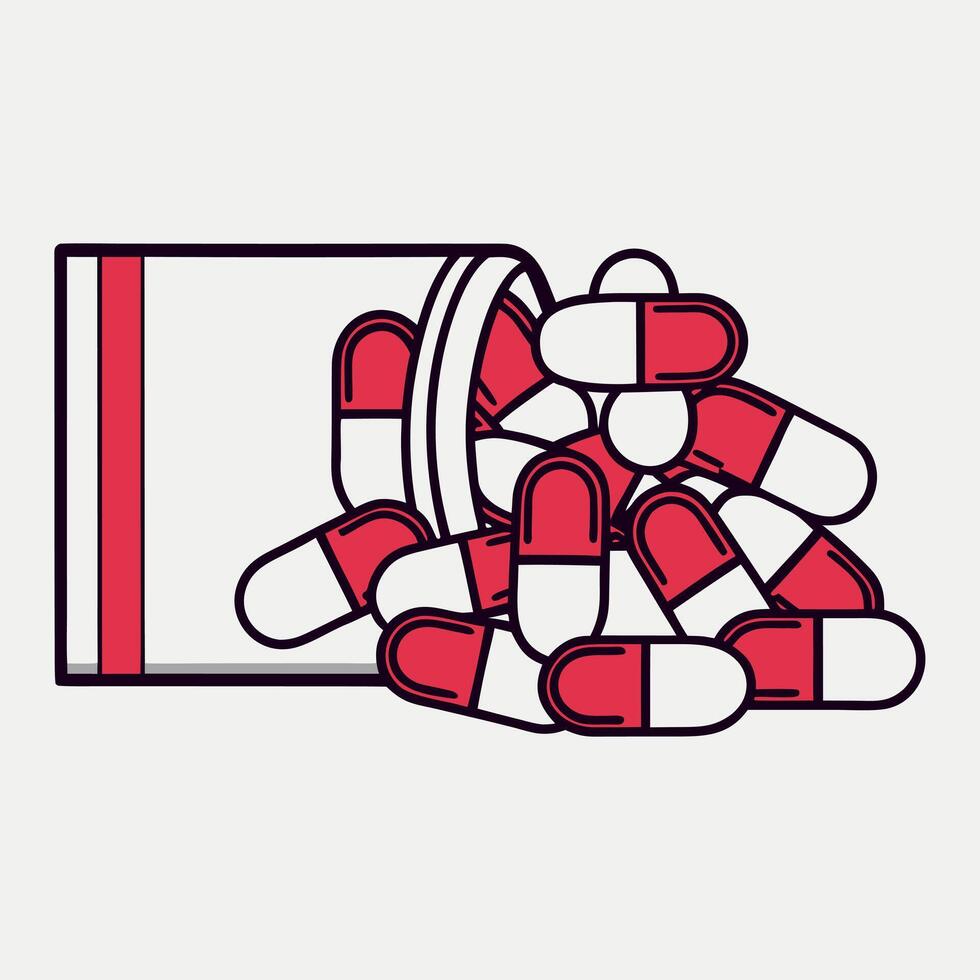 Red and white capsules spilling vector