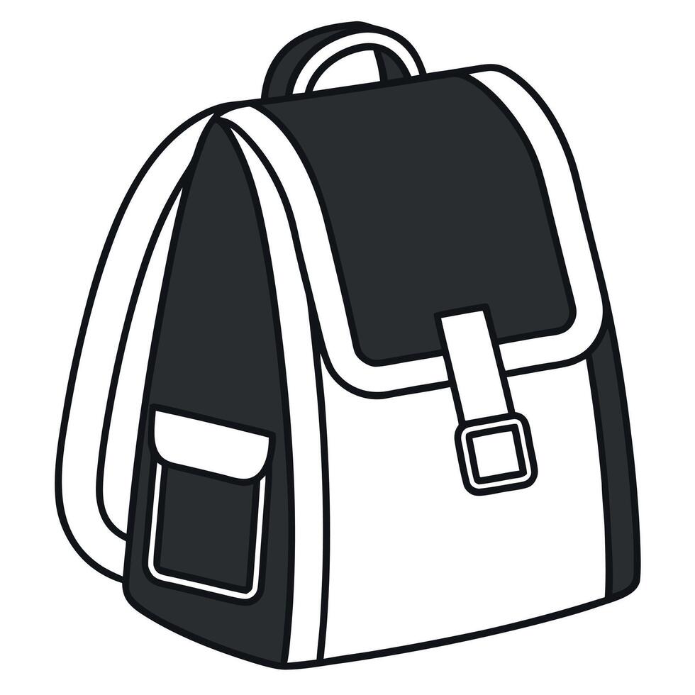 Black and white backpack with buckle school bag travel bag vector