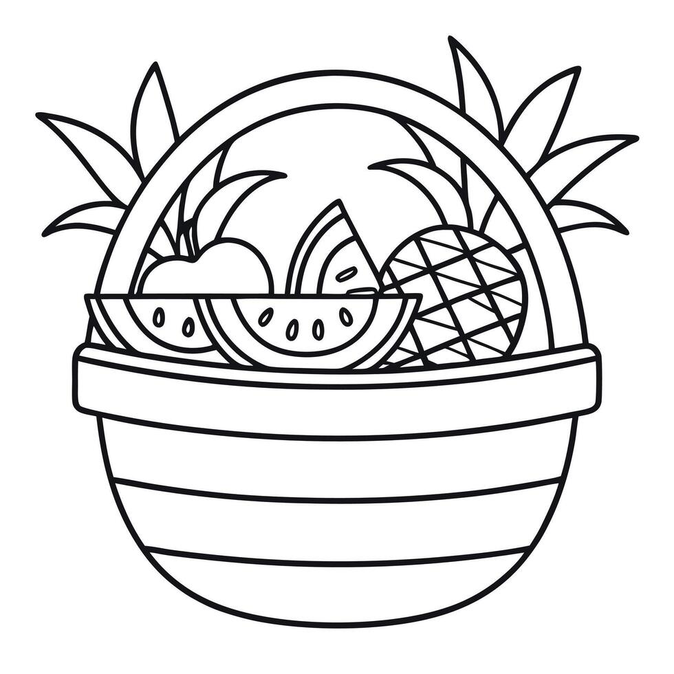 Striped Basket with Pineapple Watermelon Fruit basket vector