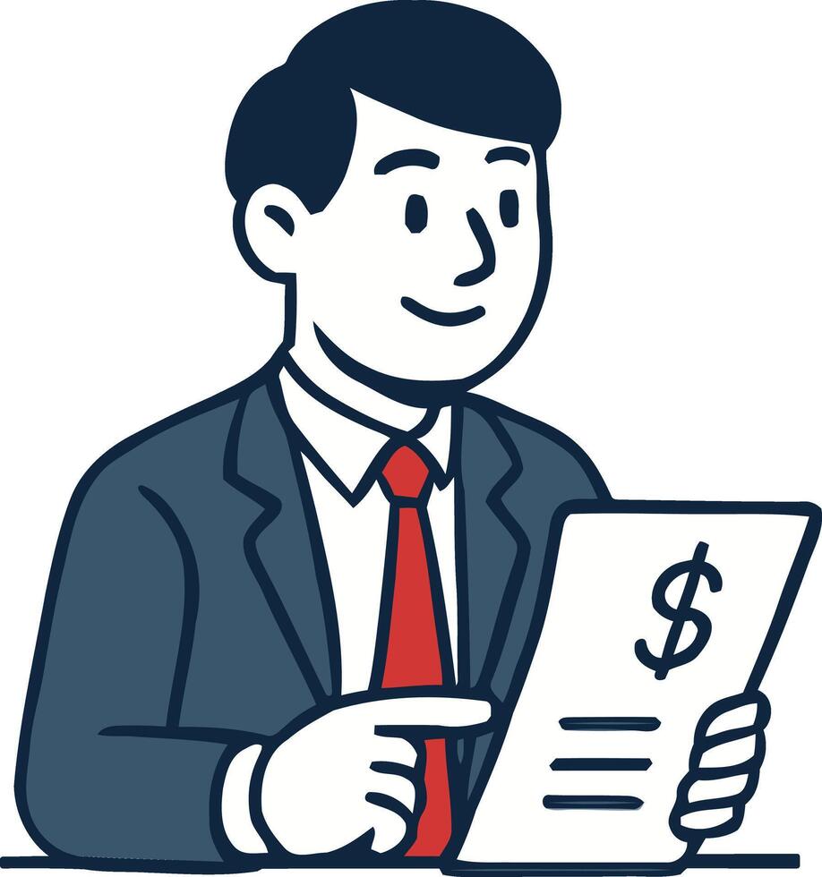 Businessman reviewing financial document. vector