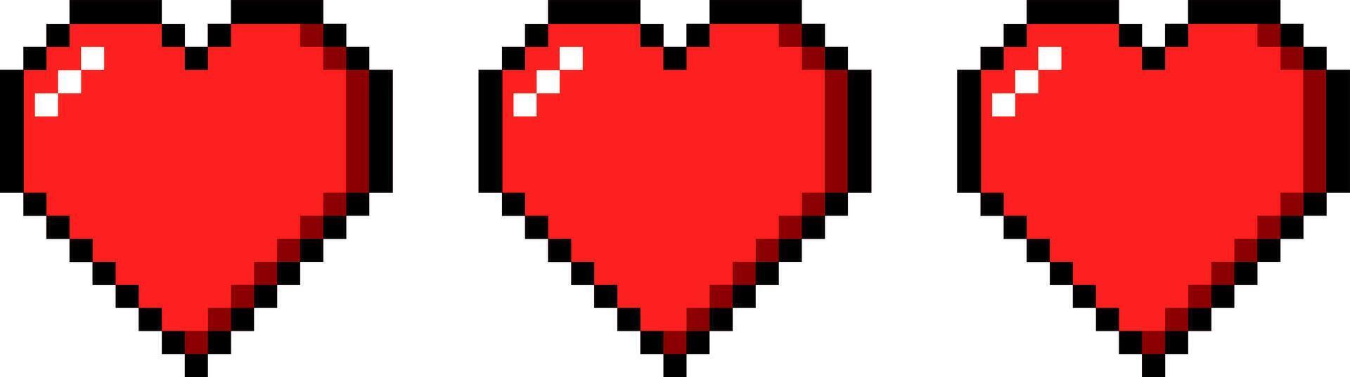 Set of pixelated red hearts, multiple lives vector