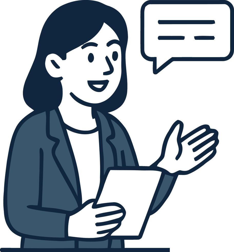 Woman in business attire presenting information. vector