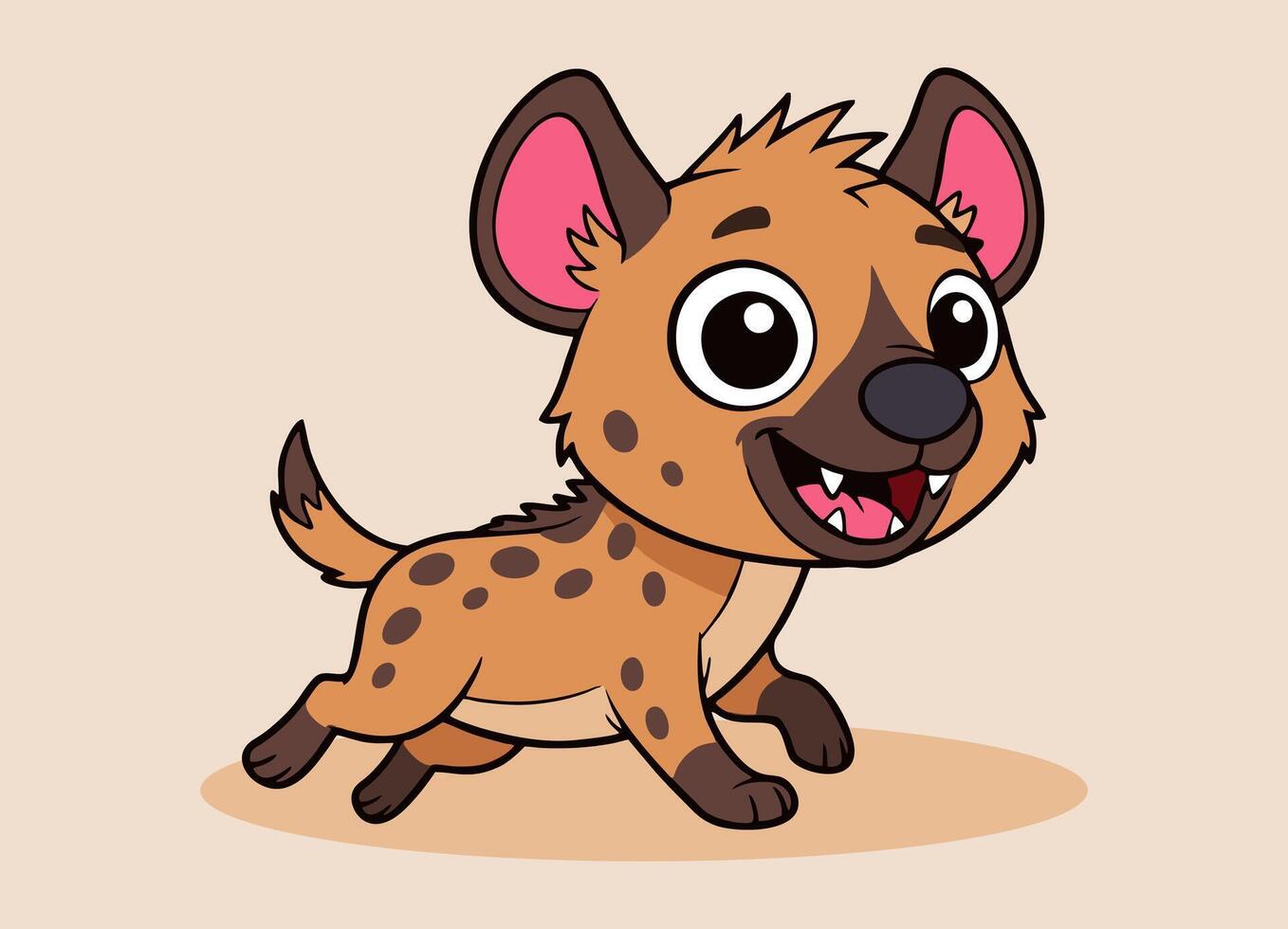cute little hyena with big eyes running and smiling happy vector