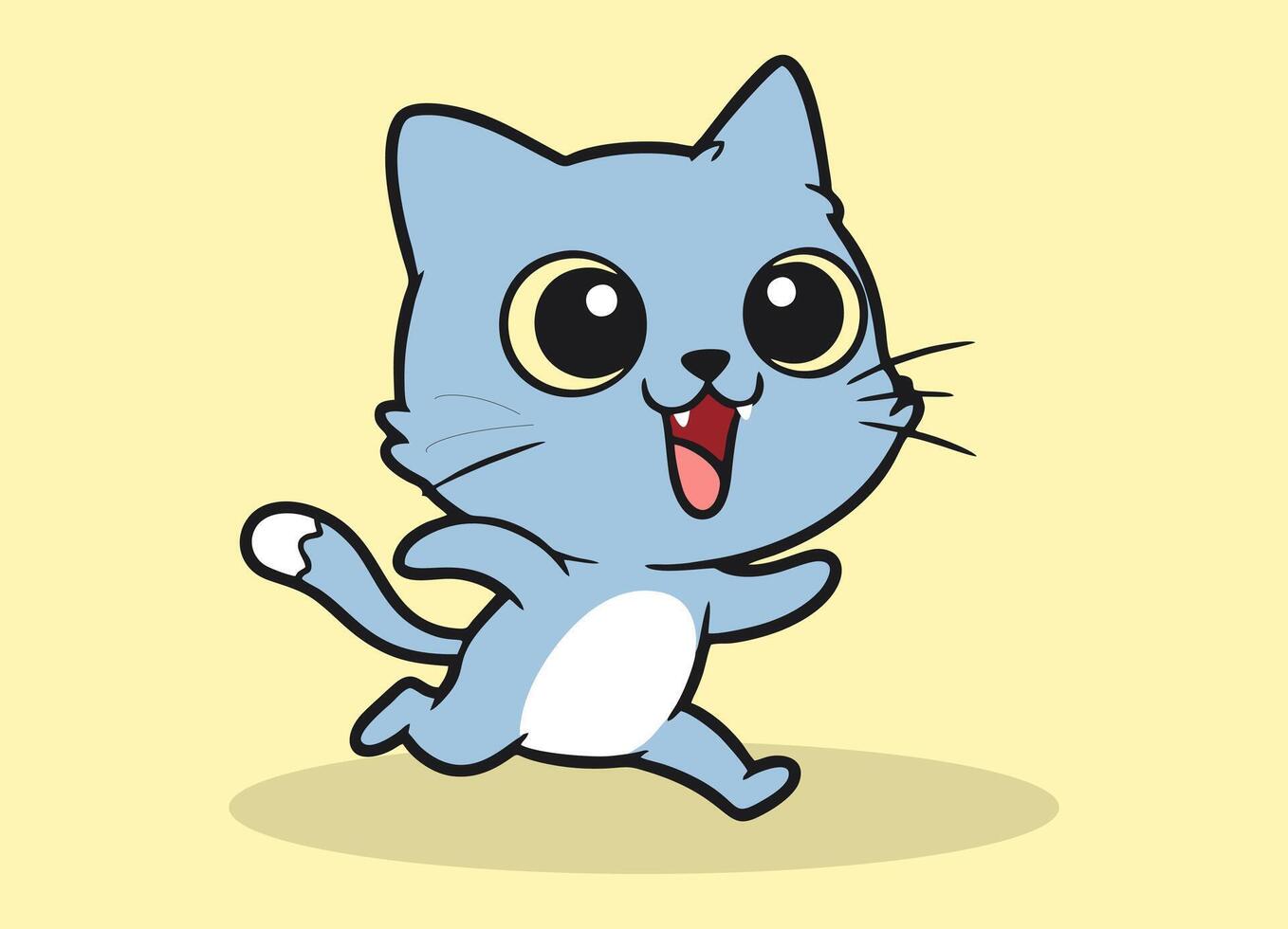 cute little cat with big eyes running and smiling happy vector