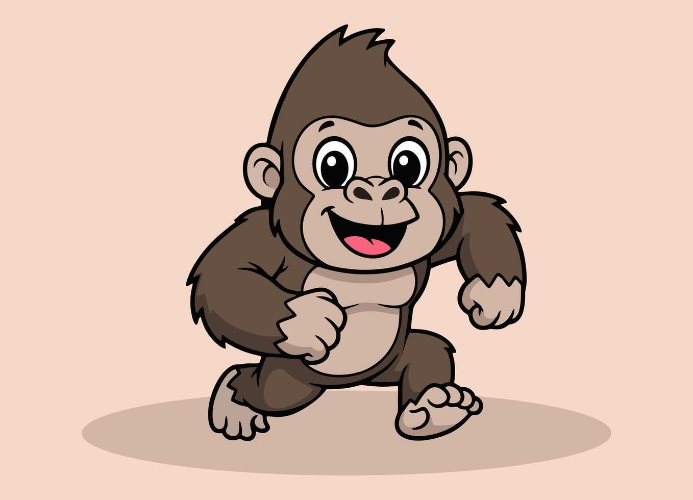 cute little gorilla with big eyes running and smiling happy vector