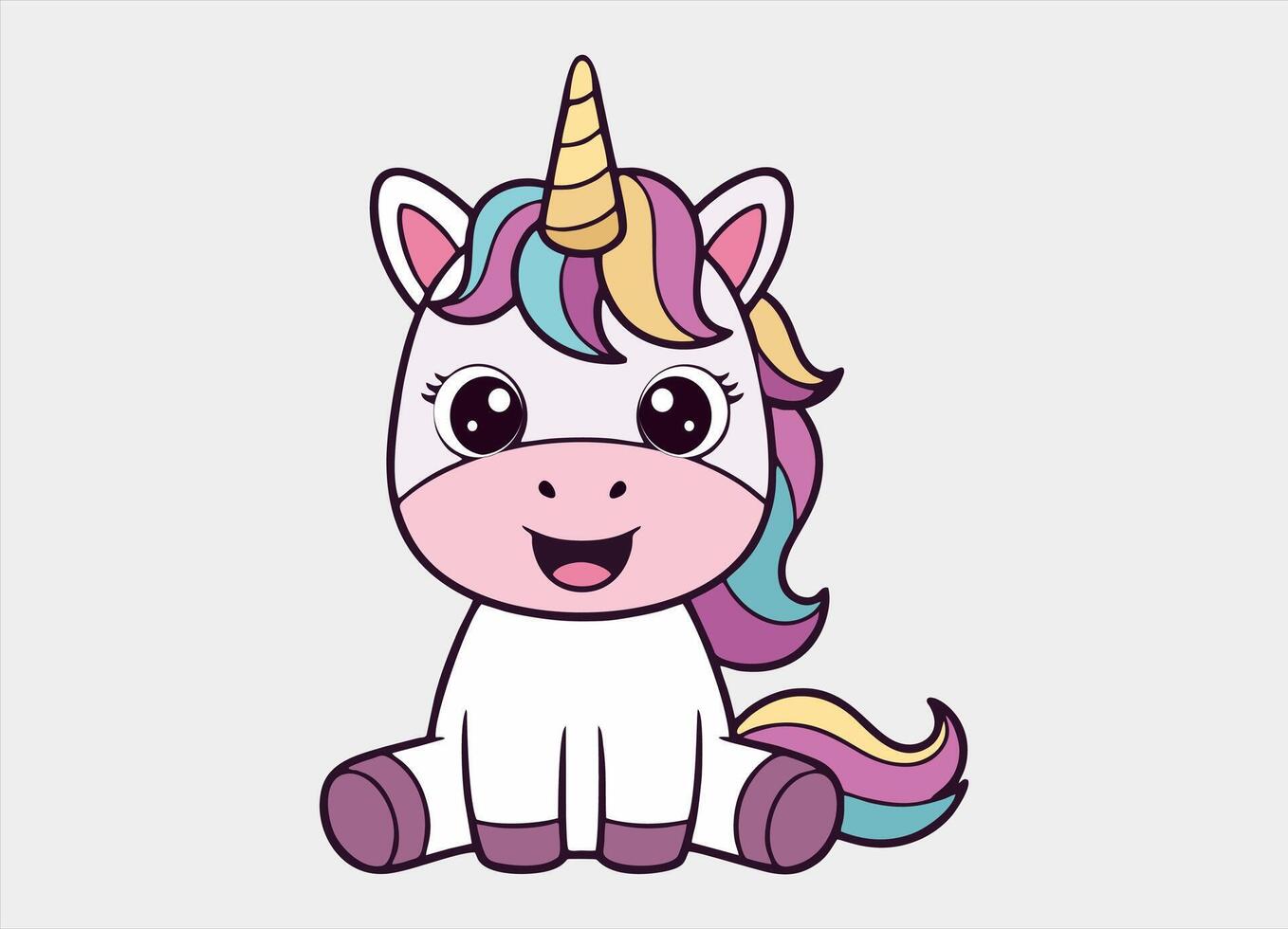 Cute little unicorn smiling happy cartoon illustration. vector