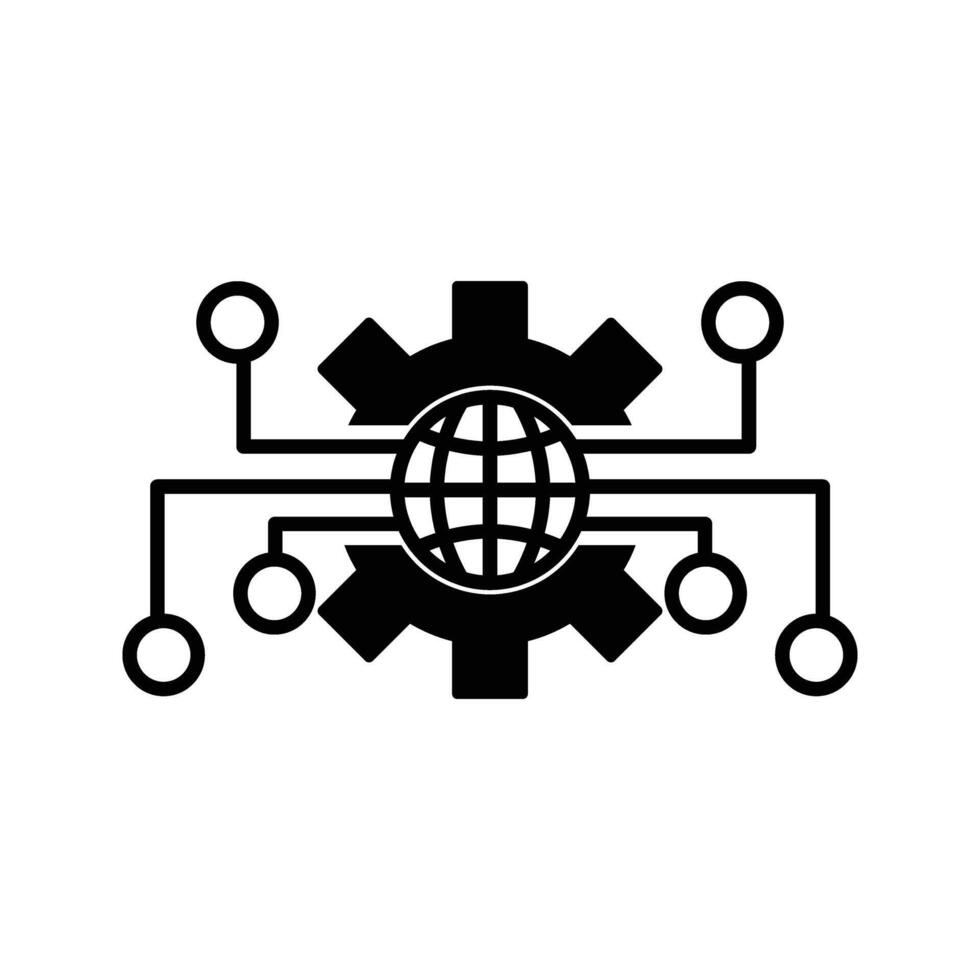 cogwheel with globe and electric circuit icon vector