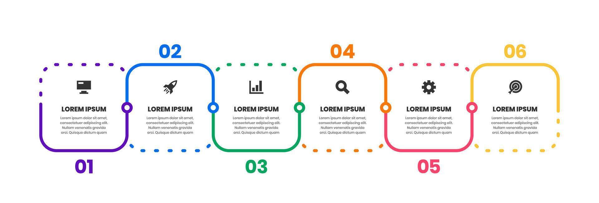 Timeline Infographic Element Design Templates with Icons and 6 Numbers. Suitable for Process Diagram, Workflow Layout, Banner, Flow Chart, Infographic vector