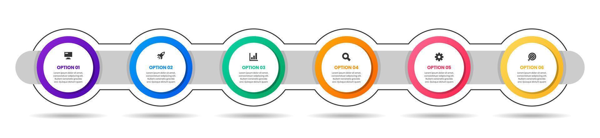 Timeline Infographic Element Design Templates with Icons and 6 Options. Suitable for Process Diagram, Workflow Layout, Banner, Flow Chart, Infographic vector