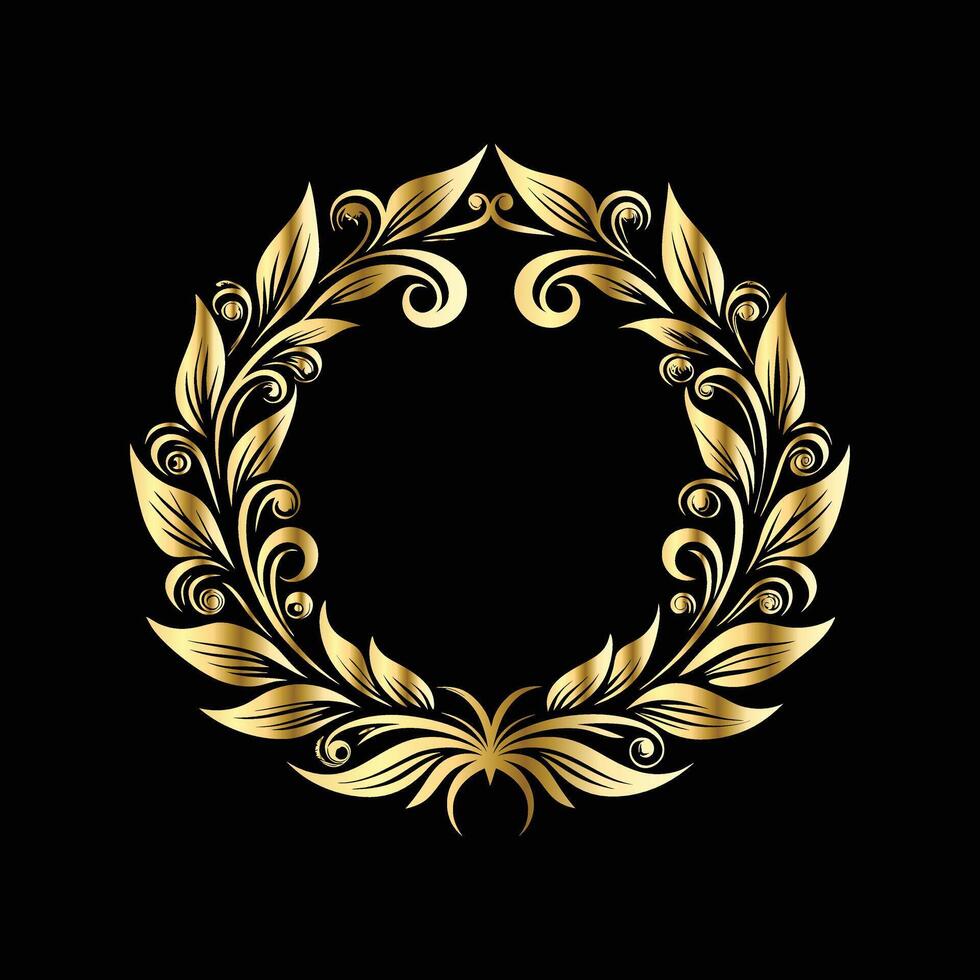 golden laurel wreath on black background. decorative elements for design. vector