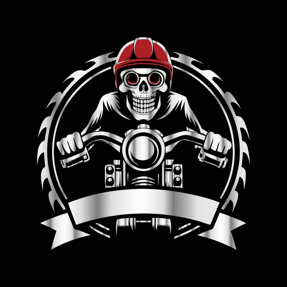 skull riding a motorcycle on black background vector