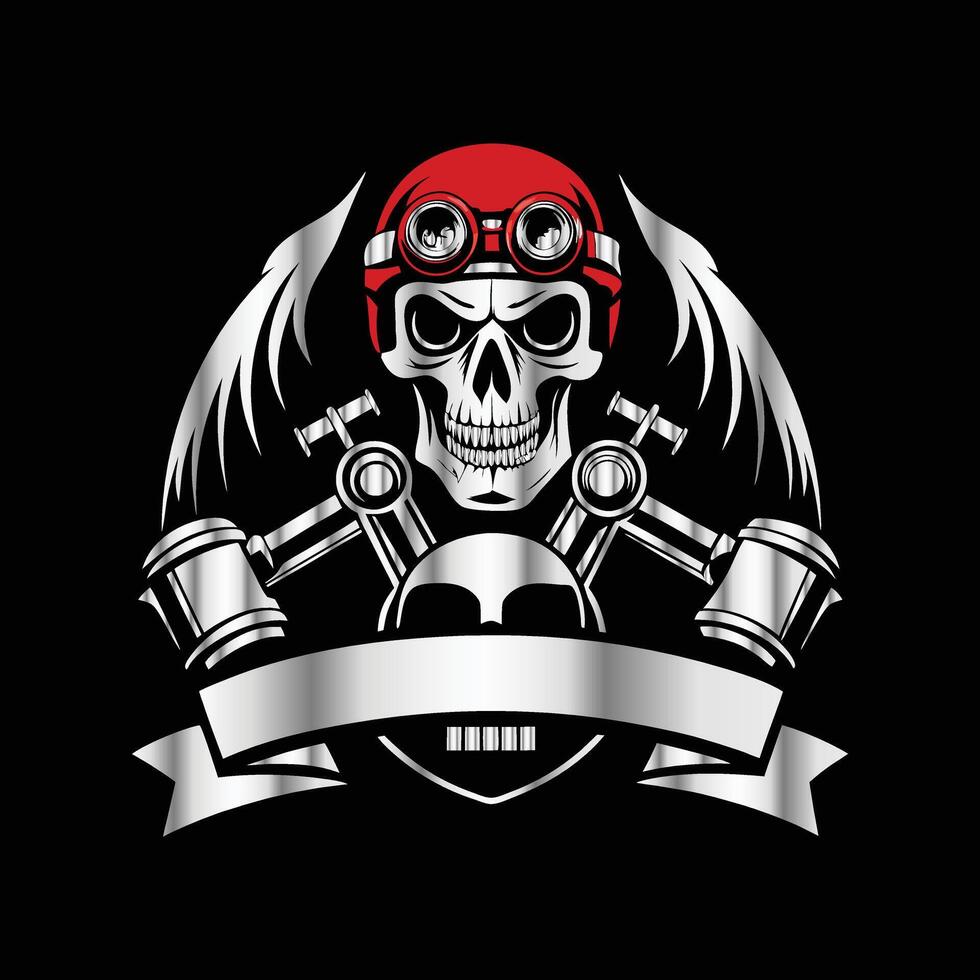 skull with wings and red helmet on black background vector