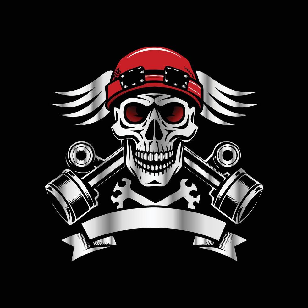 skull with wings and a red hat on a black background vector