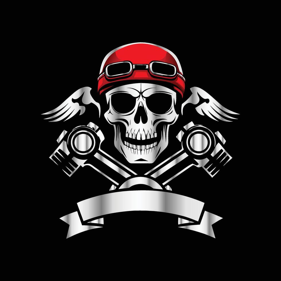 skull with wings and a red helmet on a black background vector