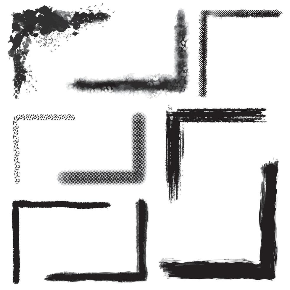 Set frame of 9 Black Grunge Corner Borders abstract illustration graphic isolated elements design vector