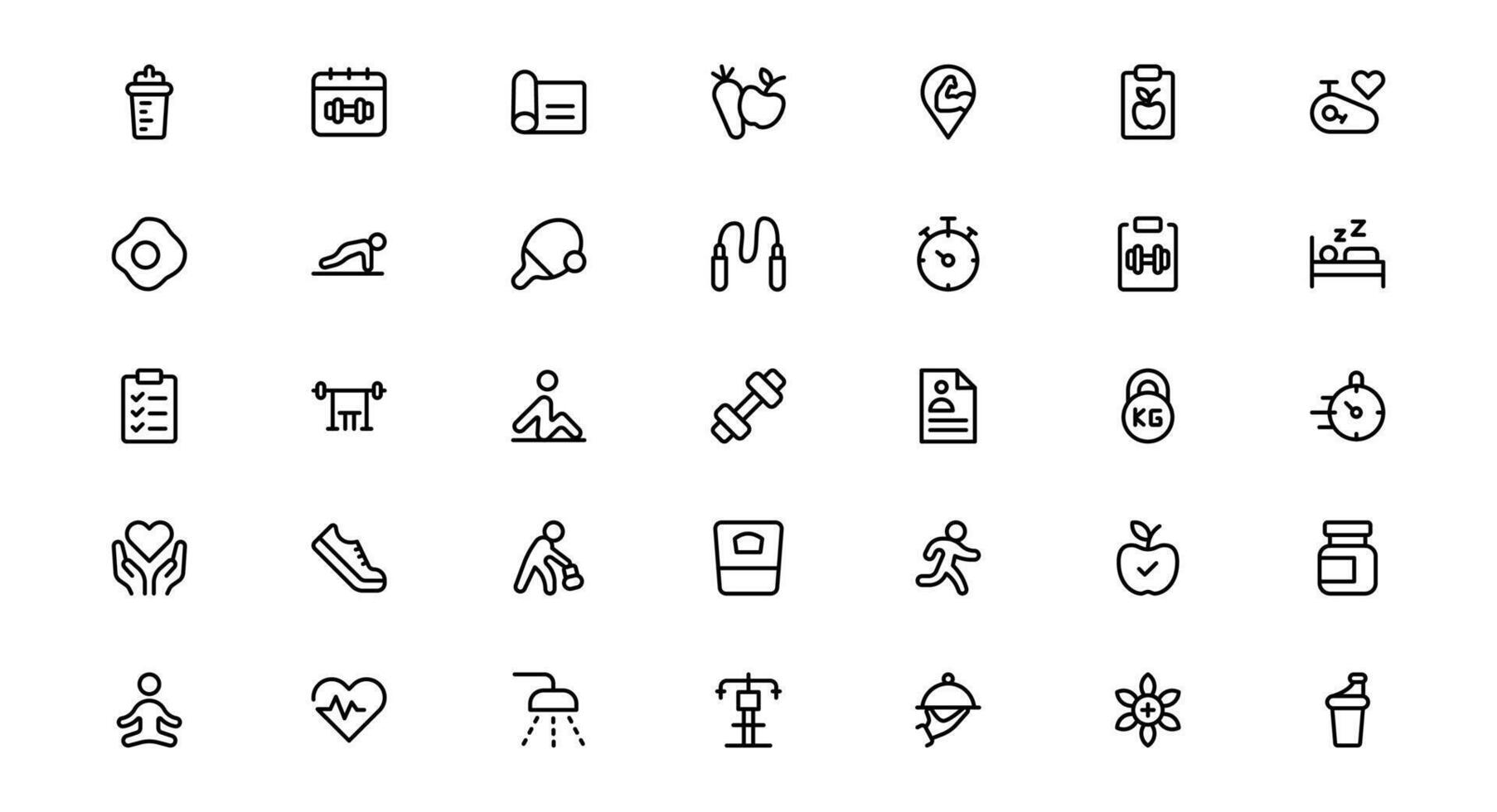 Modern Gym and Fitness Icons Showcasing Dumbbells, Muscles, Routines, Bodybuilding, and Active Lifestyle in an SEO-Optimized vector