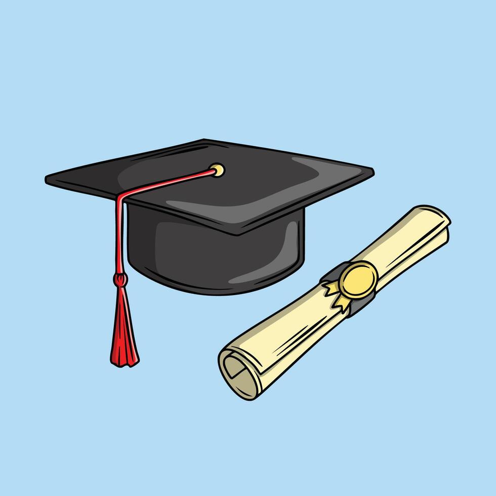 Illustration of Graduation Cap and Diploma Scroll vector