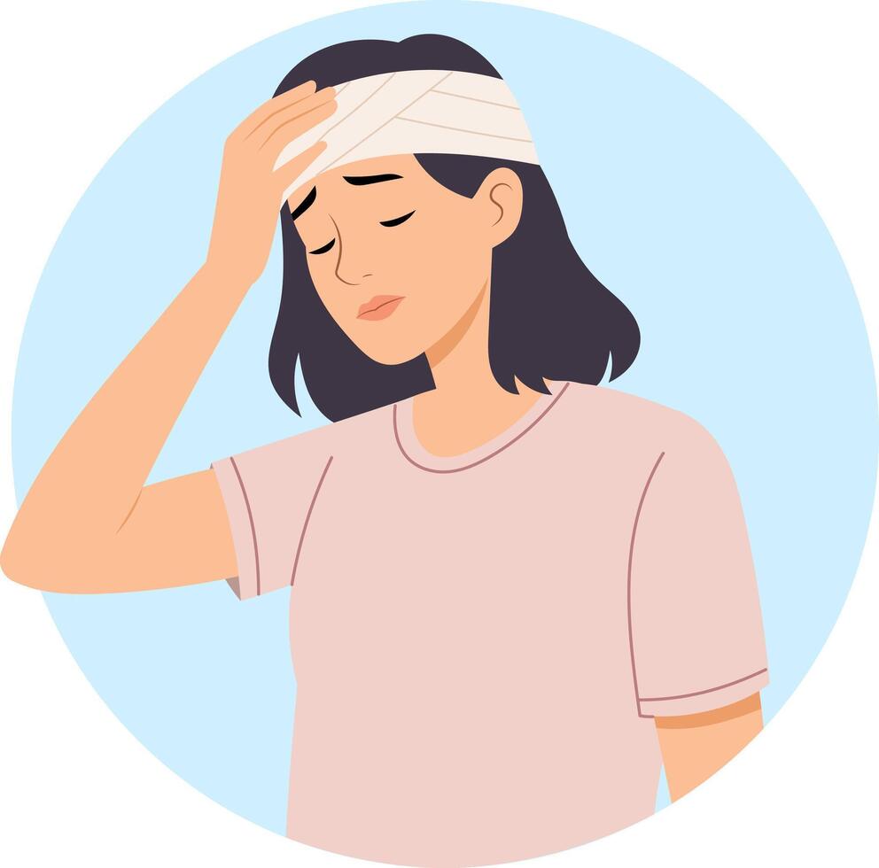 woman with a headache, head injury and pain vector