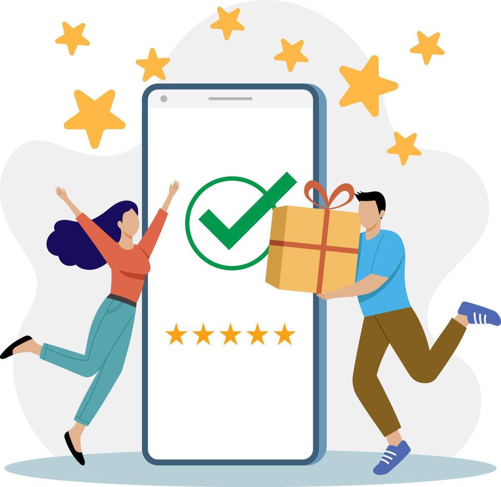 Illustration of Celebrating Success Five-Star Mobile App Feedback and Rewards vector
