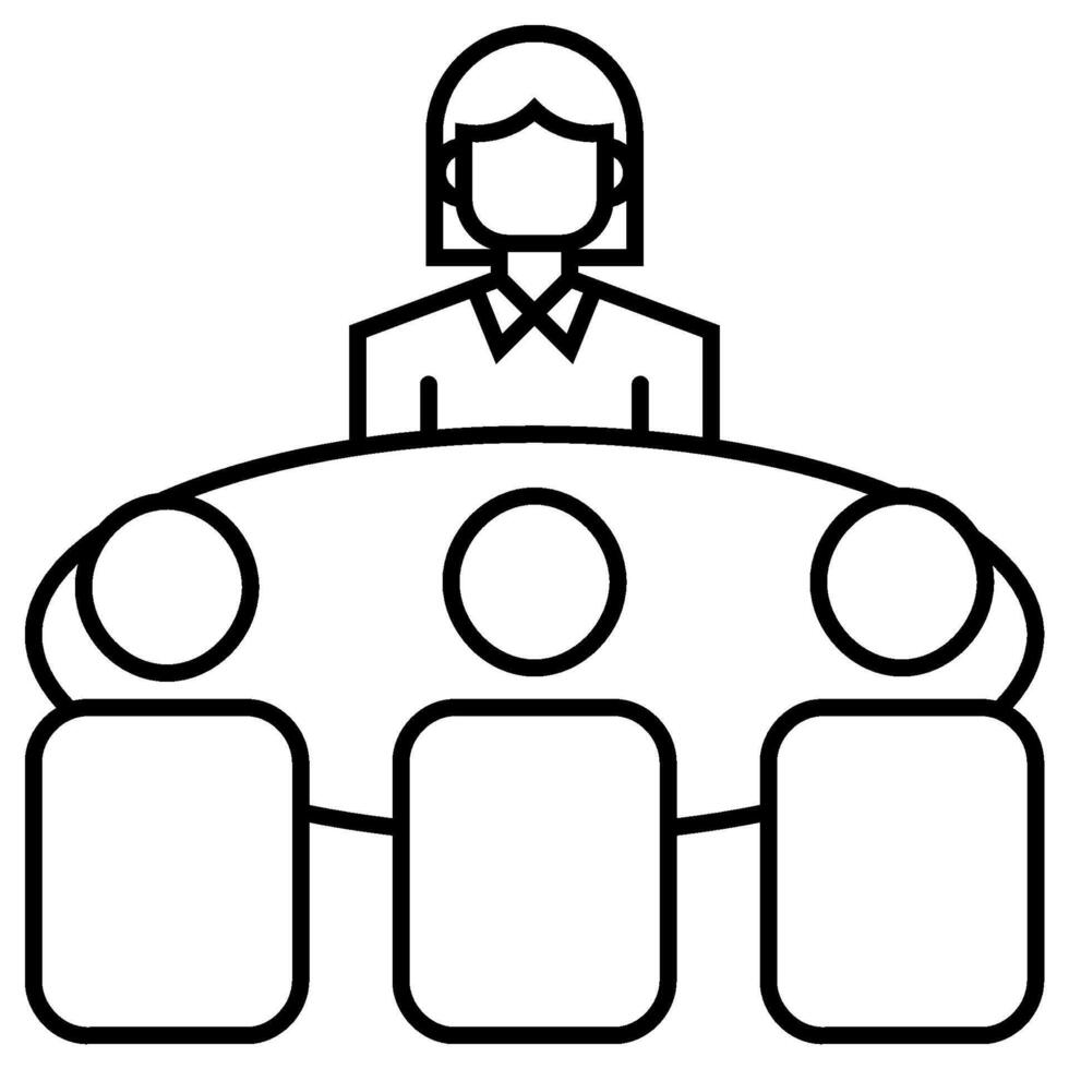 Meeting Leader female outline icon isolated on white vector