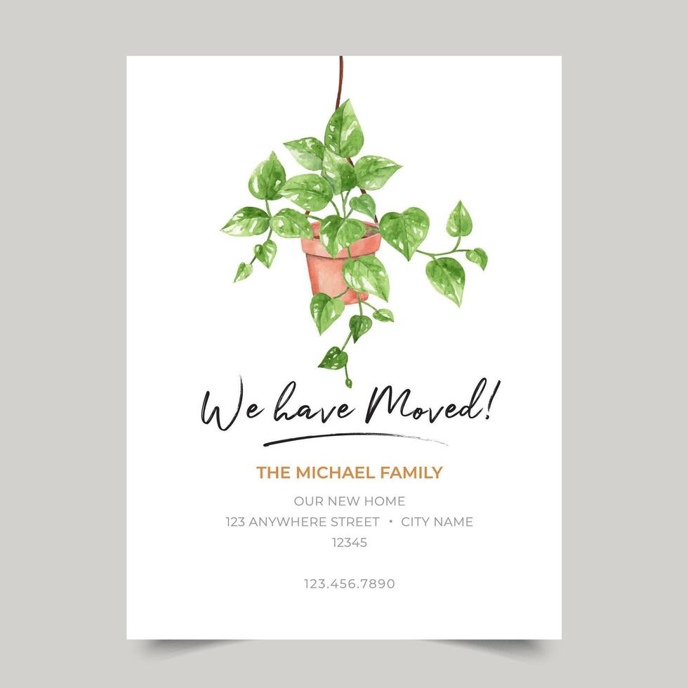 We have moved printable moving notice, address change announcement, housewarming invitation, watercolor moving card vector