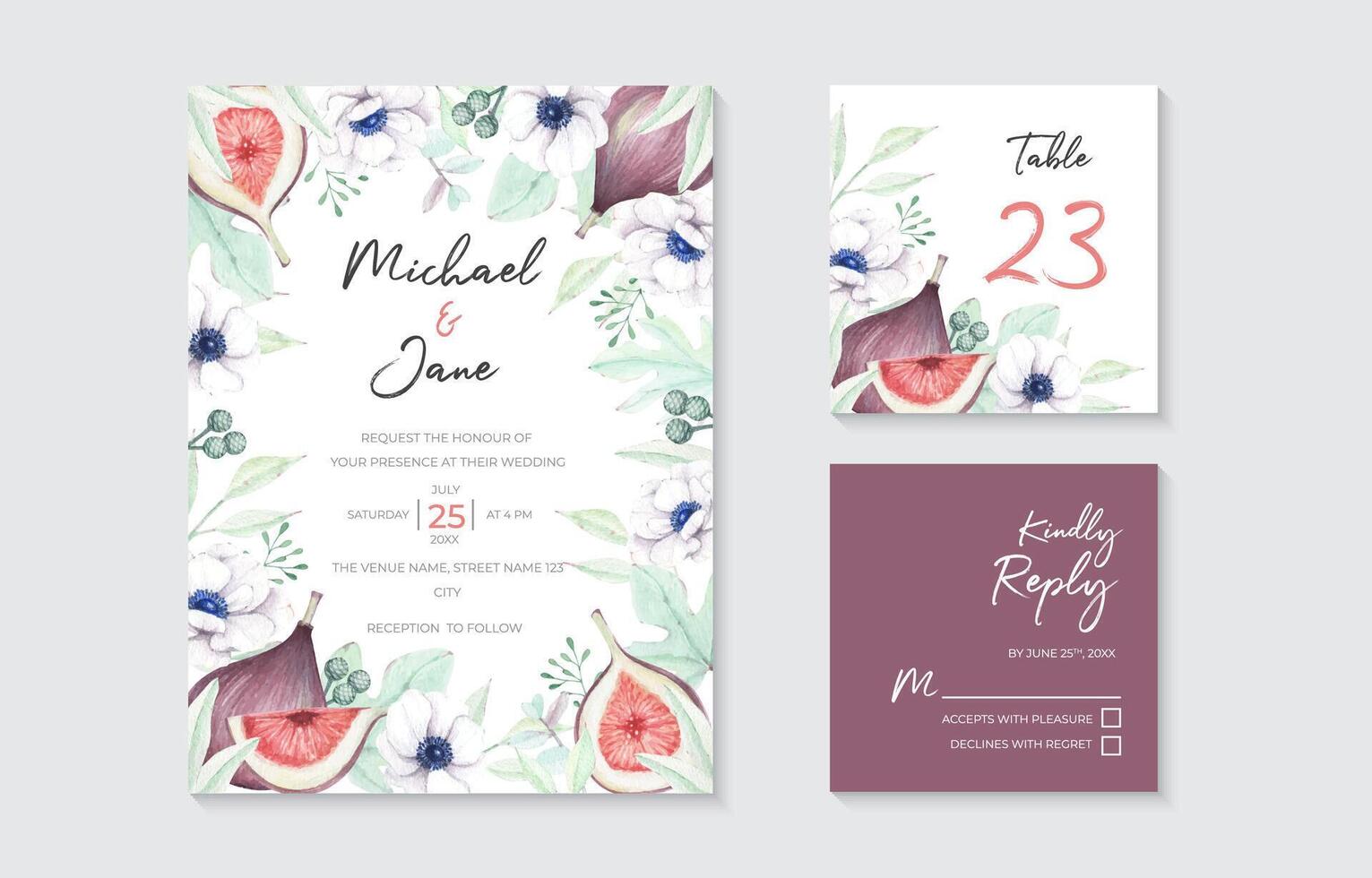Wedding invitation suite with floral design vector