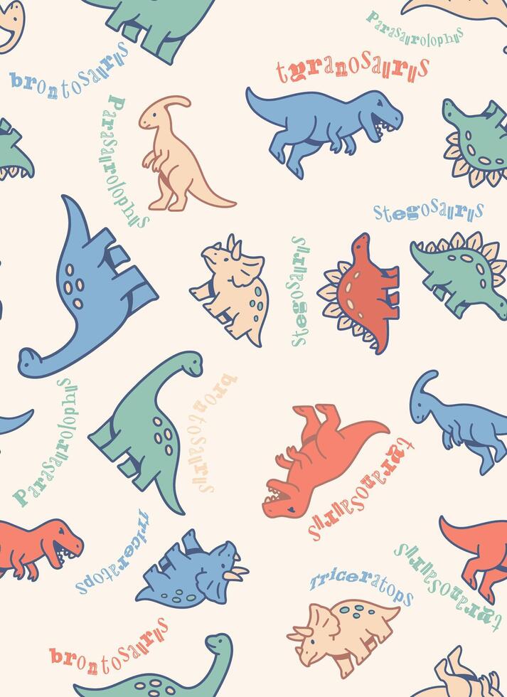 pattern dino pastel color vector