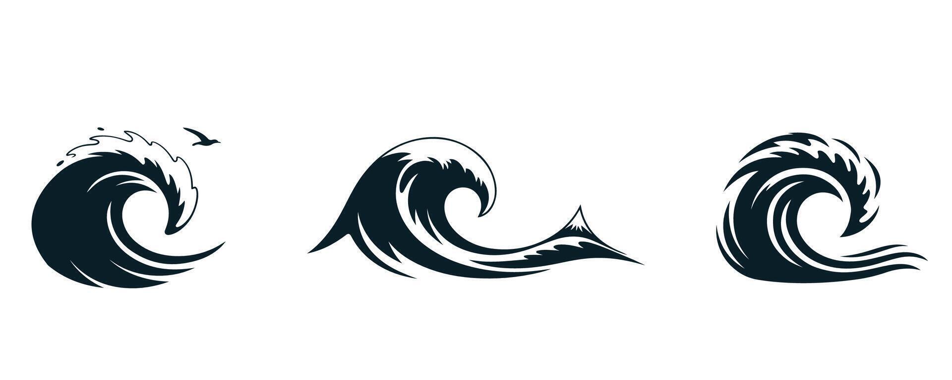 Abstract Ocean Wave Silhouette Set in illustration vector